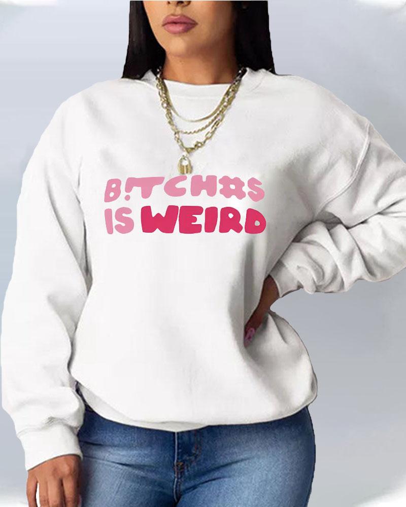 

Letter Print Long Sleeve Casual Sweatshirt, White
