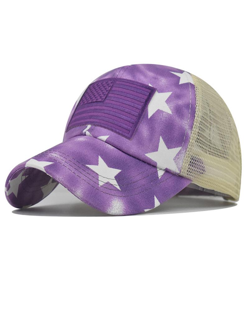 

American Flag Star Tie Dye Mesh Splicing Baseball Cap, Purple