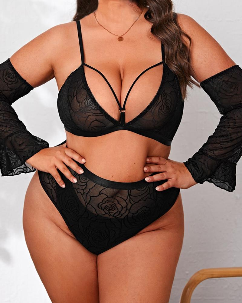 

Plus Size High Waist Lace Lingerie Set, Black
