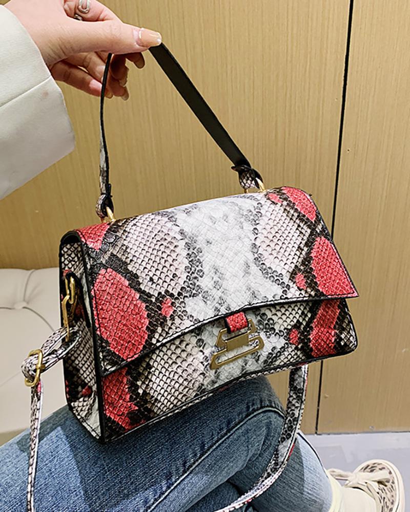 

Snakeskin Top Handle Shoulder Bag, Red