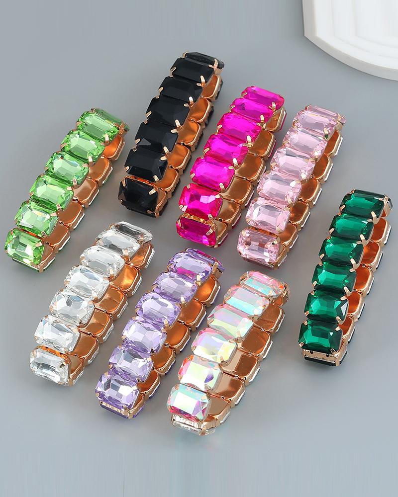 

1pc Geometric Crystal Stone Decor Bracelet, Pink