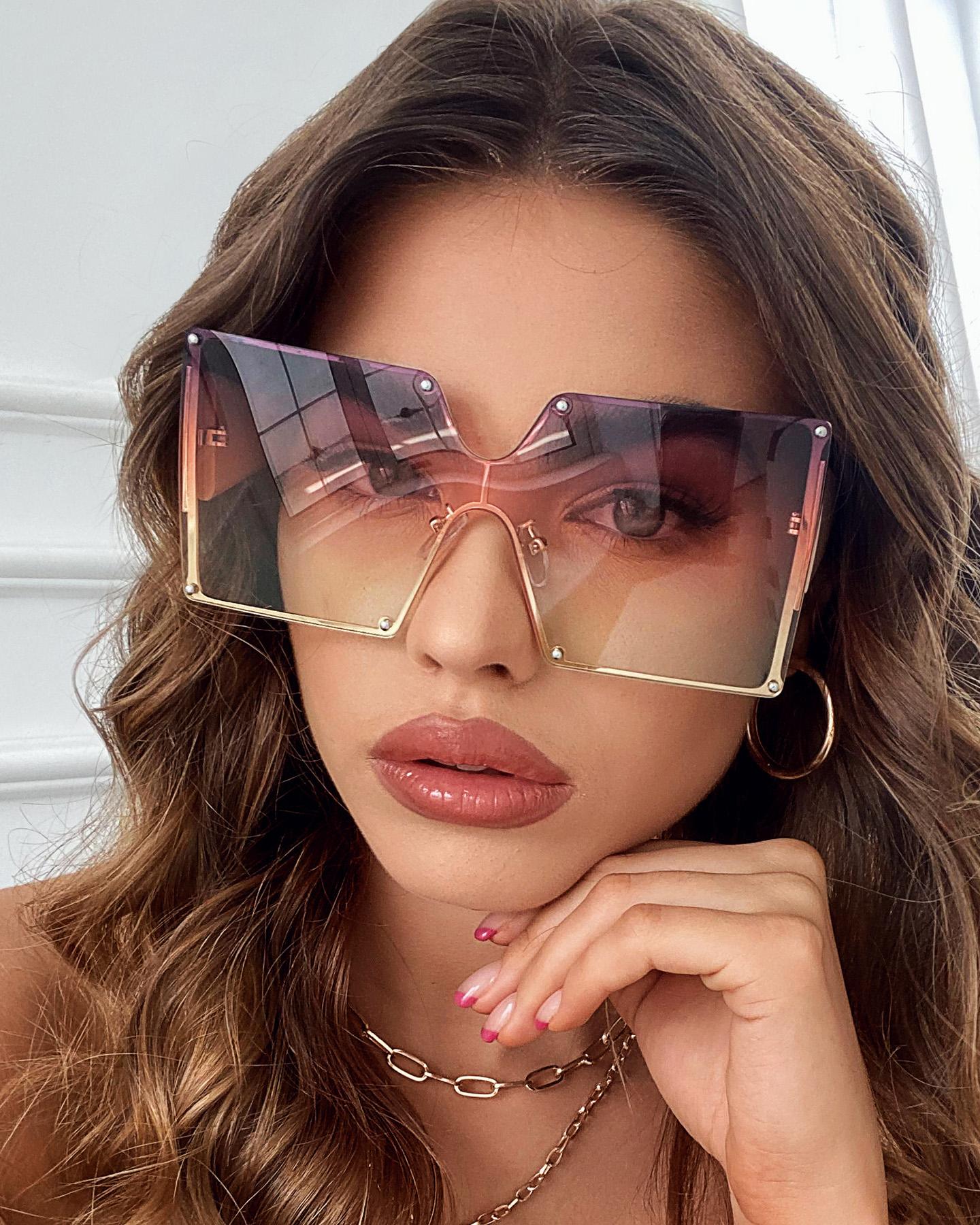 

Square Flexible Metal Frame Sunglasses, Pink