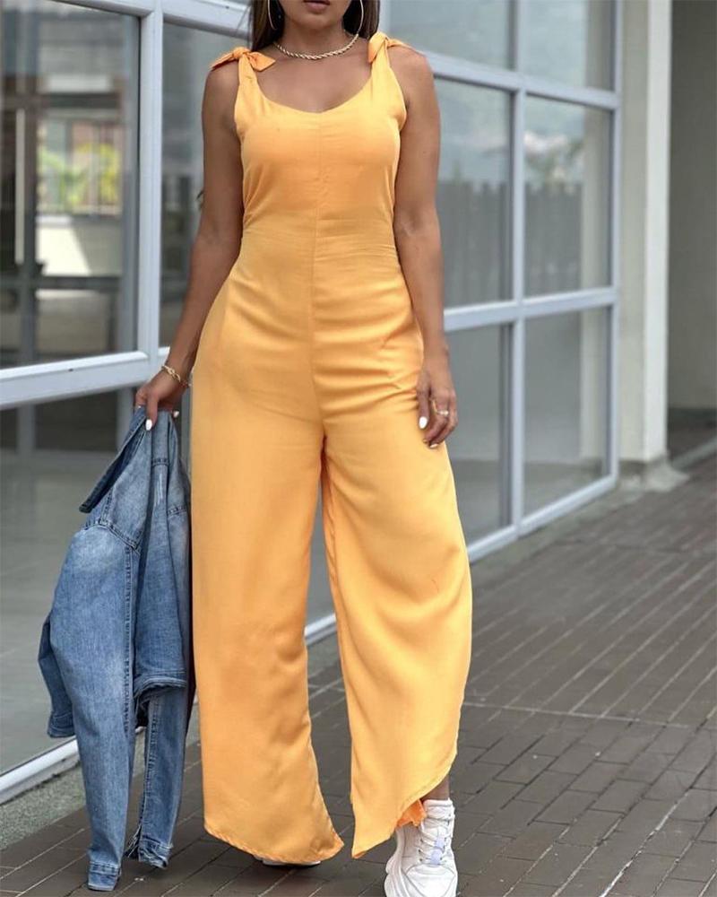 

Sleeveless Tied Detail Casual Jumpsuit, Yellow