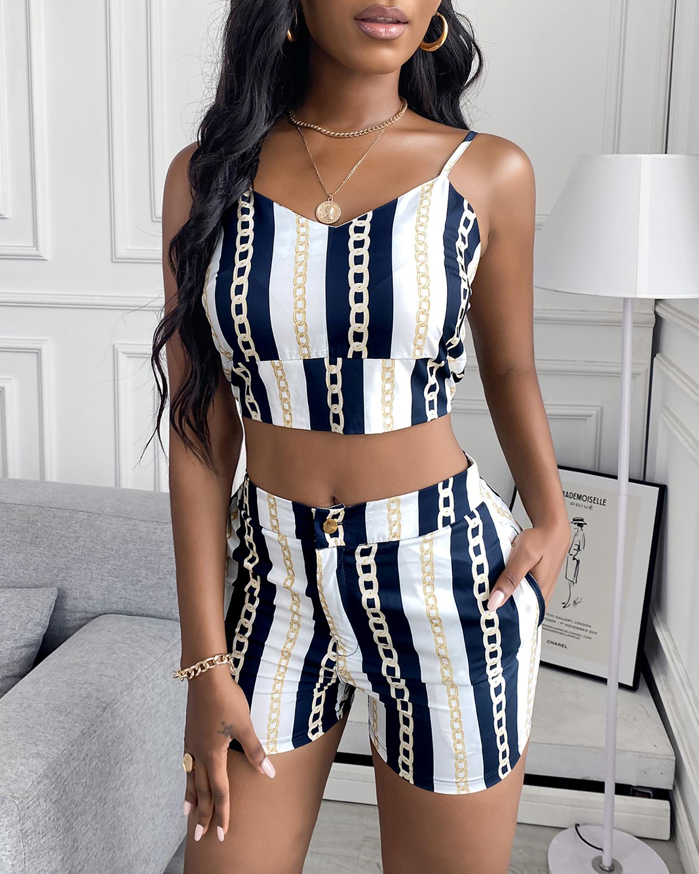 

Chain Print Cami Top & Shorts Set, White