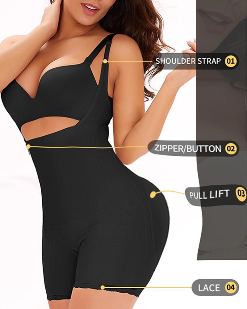 

High waist Plain Romper Body Shaper, Black