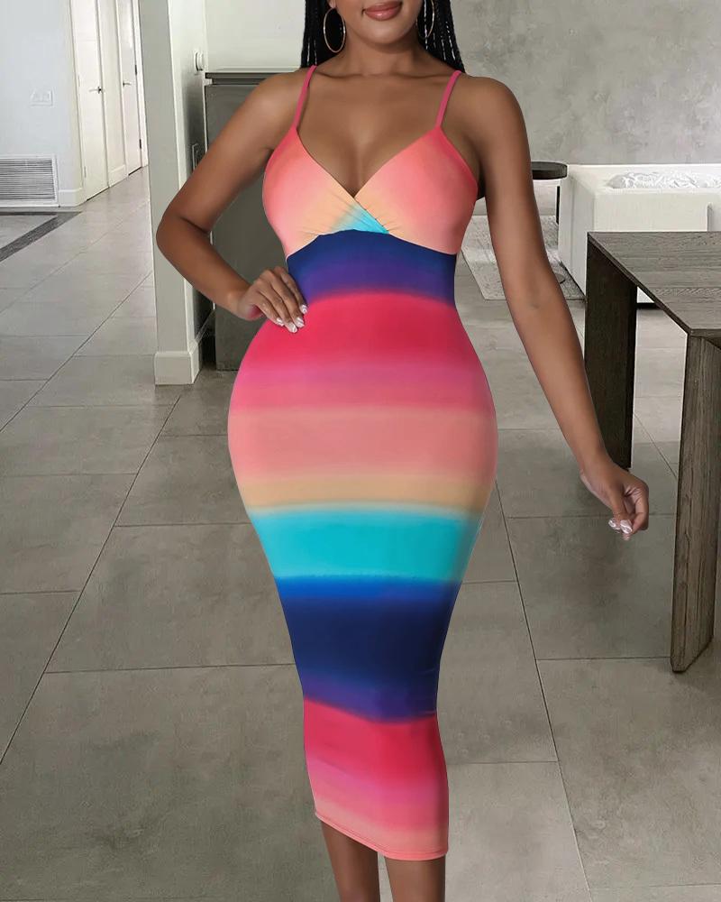

Spaghetti Strap Colorblock Striped Dress, Multicolor
