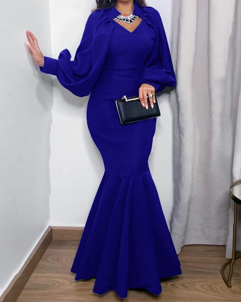 

Lantern Sleeve Mermaid Skinny Evening Dress, Blue
