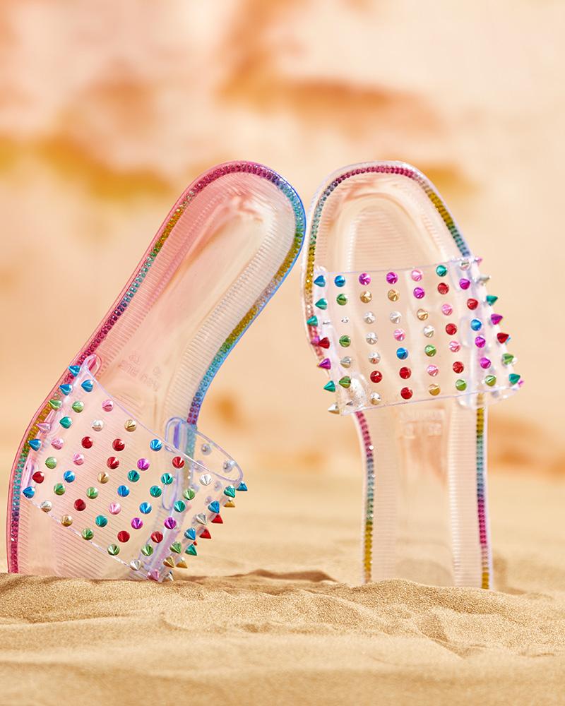 

Colorful Rhinestone Studded Decor Clear Slide Slipper, Multicolor