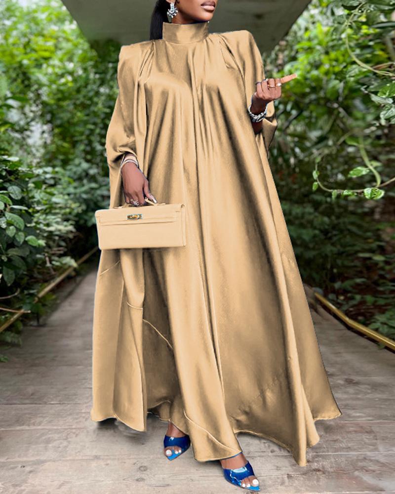 

Plain High Neck Muslim Maxi Dress, Khaki