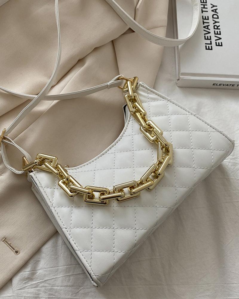 

Quilted Shoulder Bag With Chain Handle, White