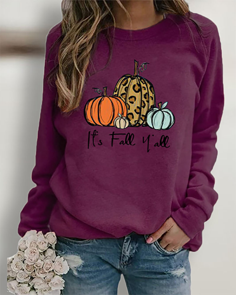 

Halloween Letter Pumpkin Print Long Sleeve Sweatshirt, Purple