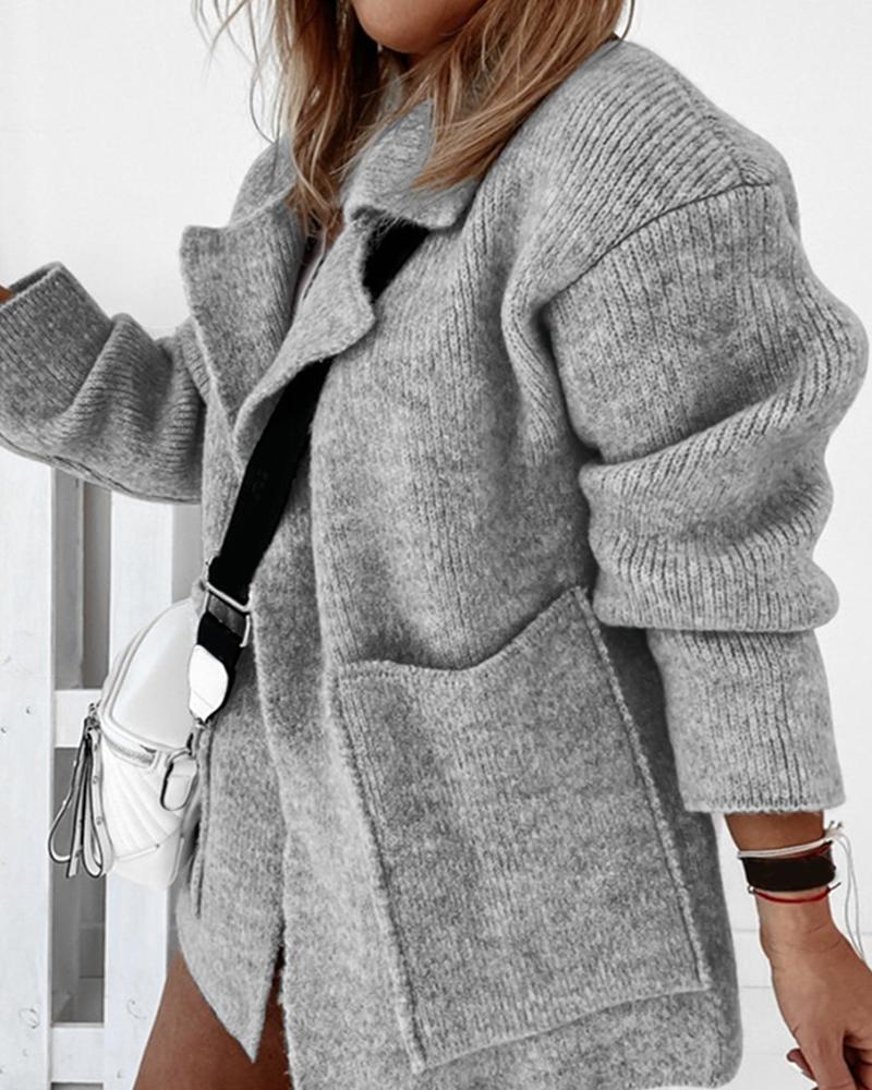 

Pocket Design Long Sleeve Knit Cardigan, Gray
