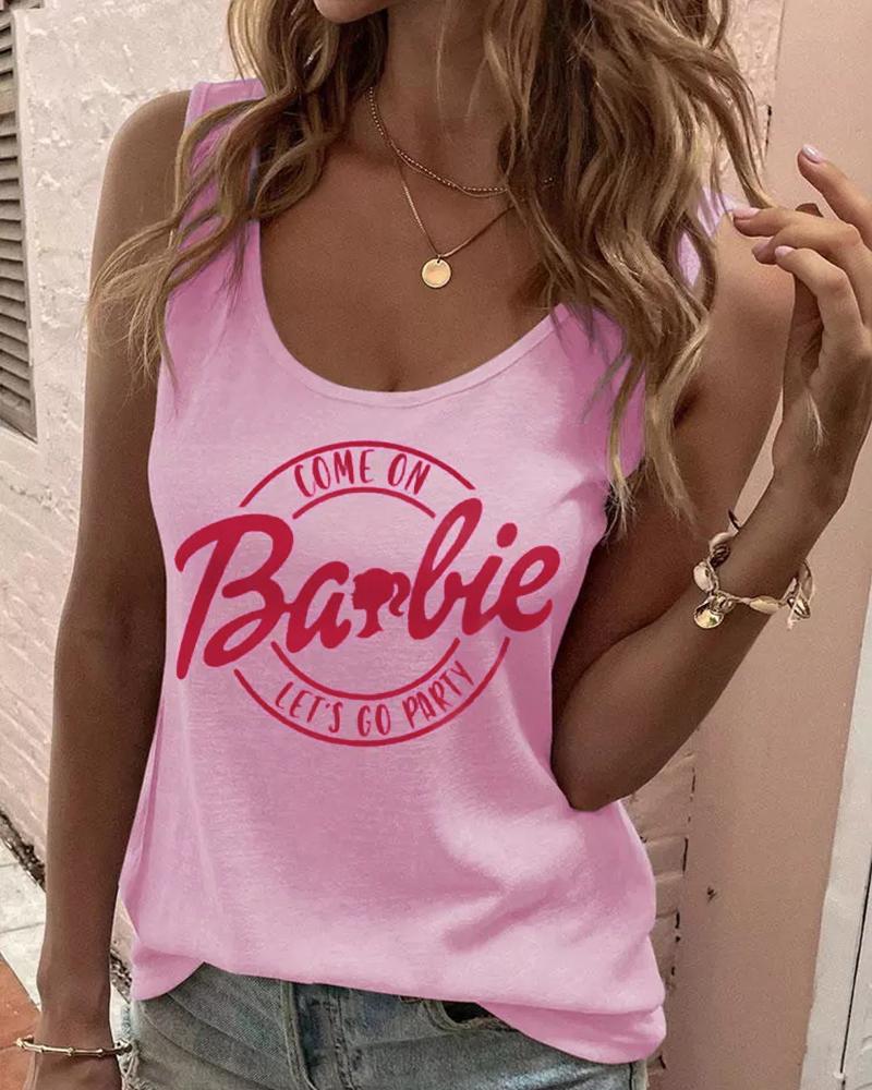 Come On Barbie Let's Go Party Print Tank Top