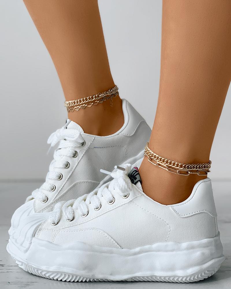 

Lace-up Eyelet Muffin Platform Sneakers, White