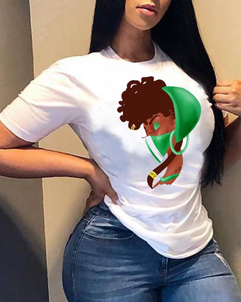 

Cartoon Print Short Sleeve T-shirt, Style1