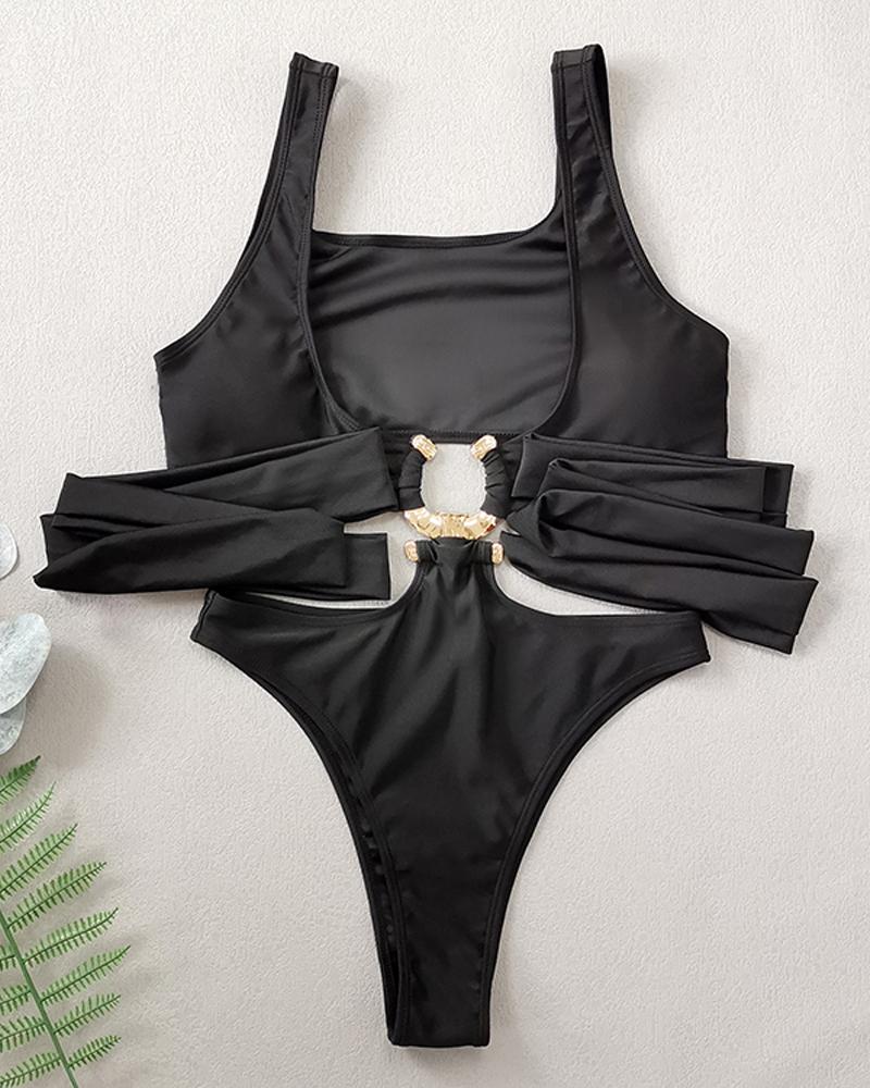 

Plunging Neck Cutout One-Piece Swimsuit, Black