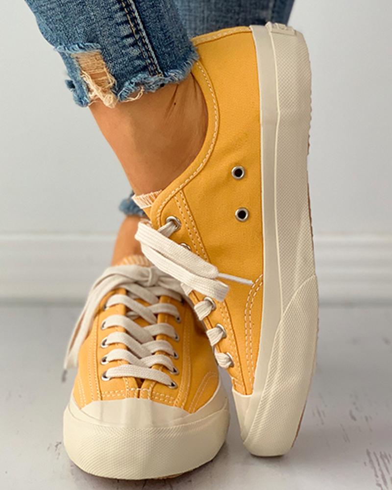 

Eyelet Lace-up Casual Canvas Sneaker, Orange