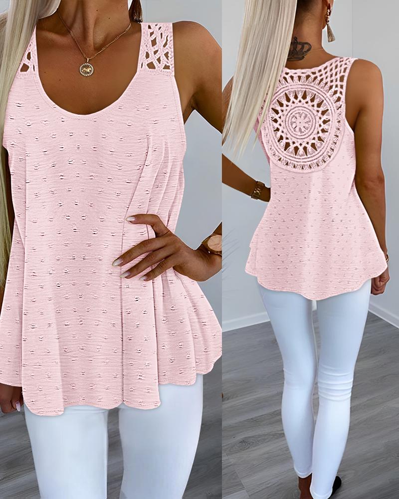 

Floral Pattern Contrast Lace Tank Top, Pink