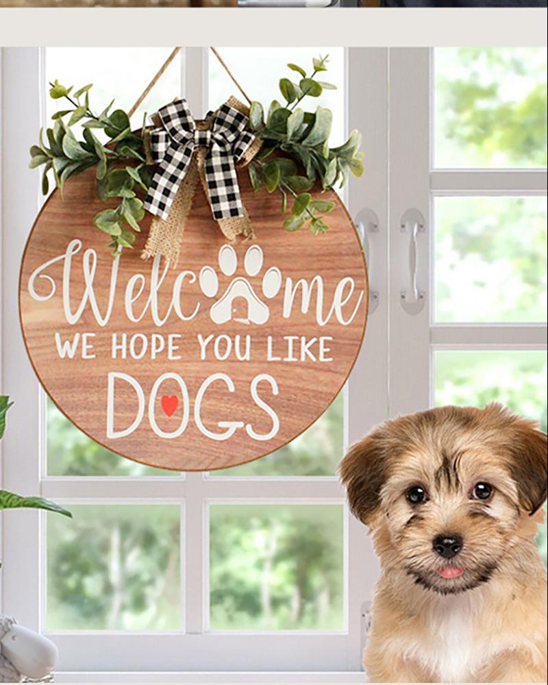 

Welcome Sign for Front Door Decor Welcome We Hope You Like Dog Wooden Farmhouse Door Hanger Sign Wreaths for Front Door, Coffee