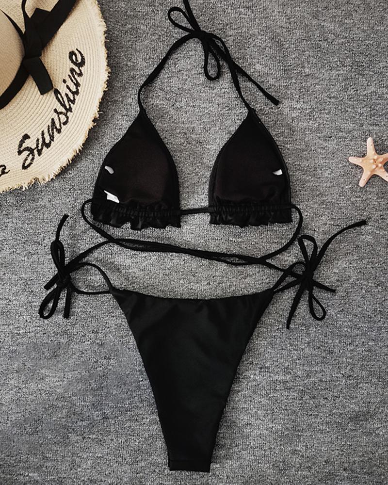 

Glitter Strap Bra With Panties Bikini Sets, Black