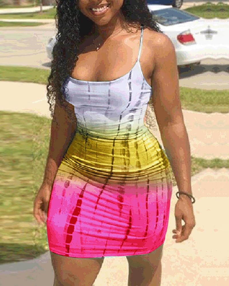 

Spaghetti Strap Print Bodycon Dress, Hot pink
