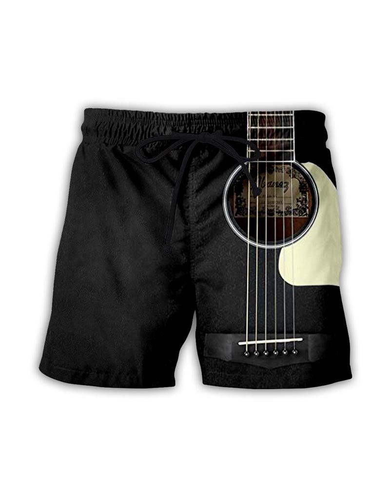 

3D Guitar Patterns Print Loose Drawstring Shorts, Multicolor