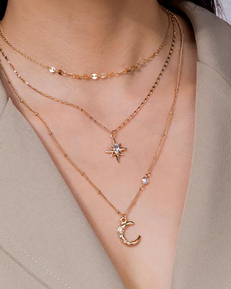 

Moon & Star Pattern Studded Necklace, Style1
