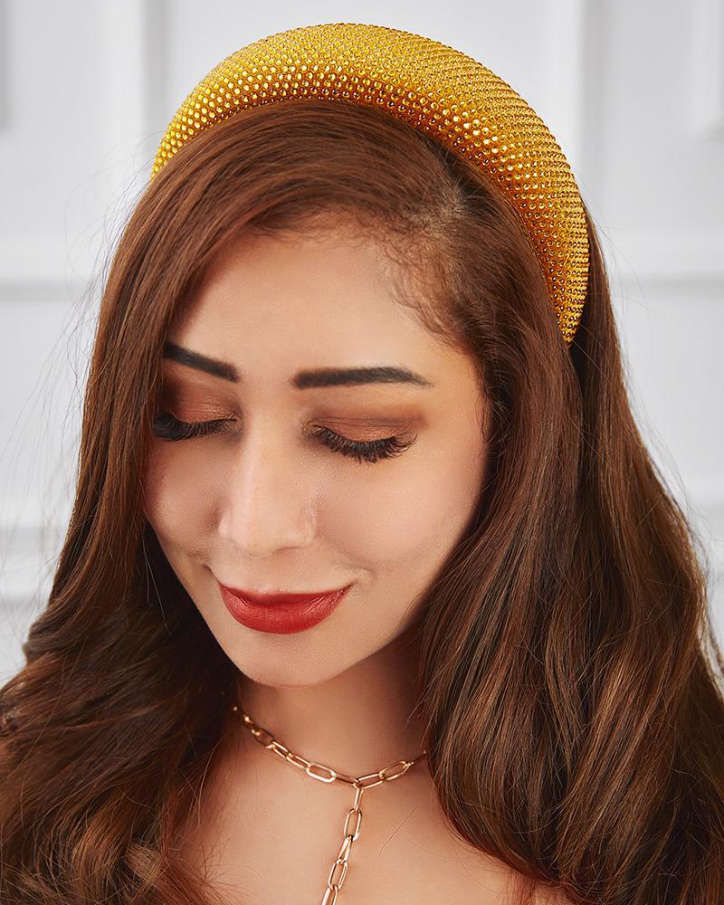 

Rhinestone Padded Headband Wide Headwear Wide Padded Hairband Hair Hoops, Yellow