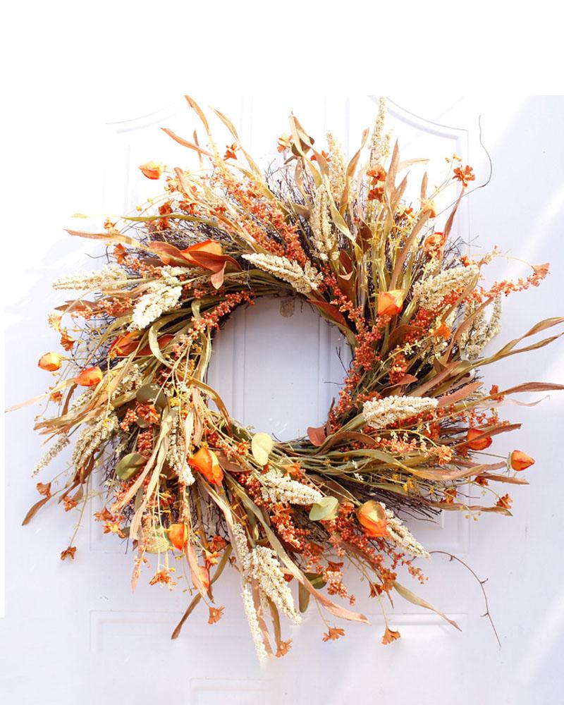 

Fall Wreath Front Door Wreath Grain Wreath Harvest Gold Wheat Garland Autumn Wreath For Front Door Wedding Wall Home Thanksgiving Decor, Orange