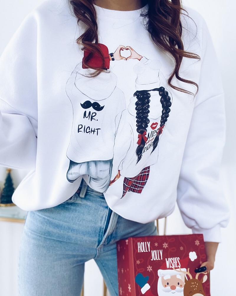 

Valentine's Day Graphic Print Long Sleeve Top, White