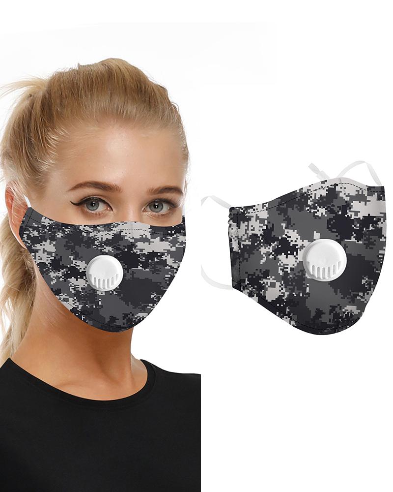 

Camouflage Print Breathing Washable Valve Face Mask (2 filters as gift), Gray