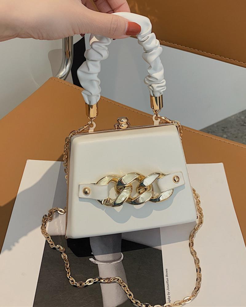 

PU Leather Chain Decor Top Handle Crossbody Bag, White