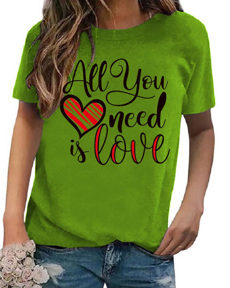 

Letter Print Short Sleeve Round Neck T-shirt, Green