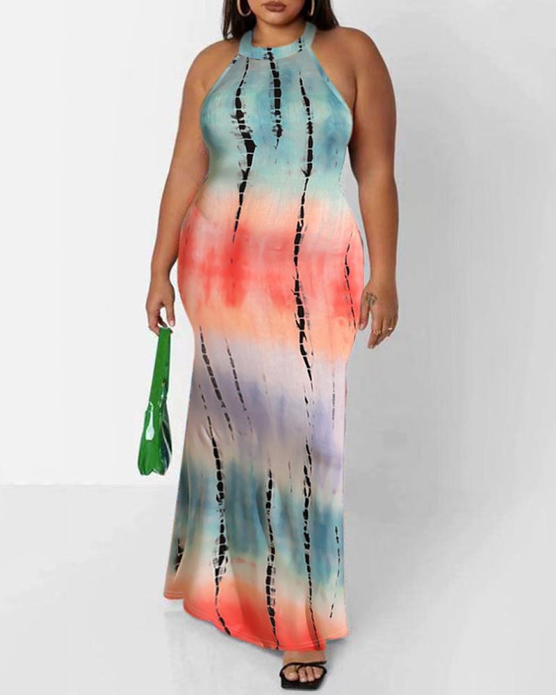 

Plus Size Tie Dye Print Cutout Back Maxi Dress, Orange
