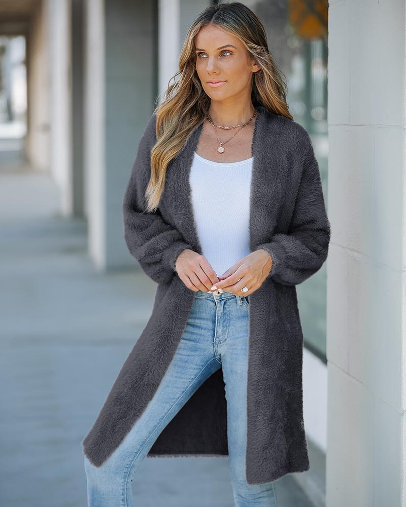 

Cardigan long en tricot moelleux ouvert sur le devant, Dark grey