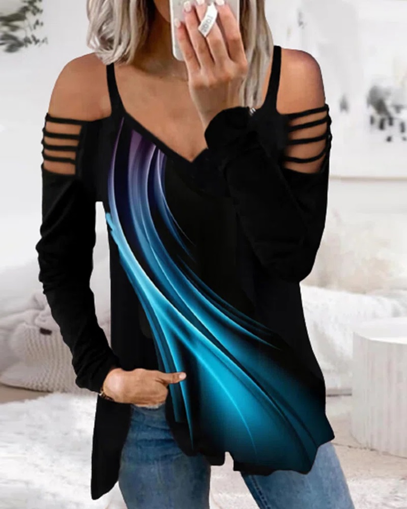 

Ombre Cold Shoulder Long Sleeve Top, Black