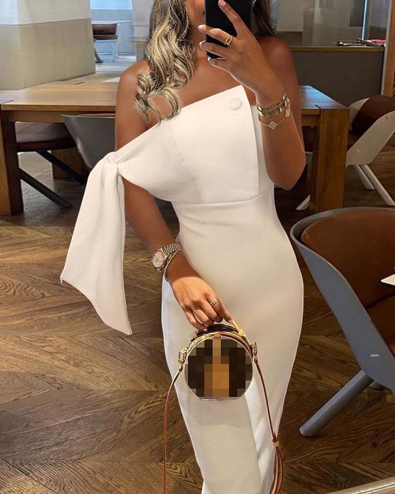 

Off Shoulder Tie Sleeve Design Skinny Party Dress, White