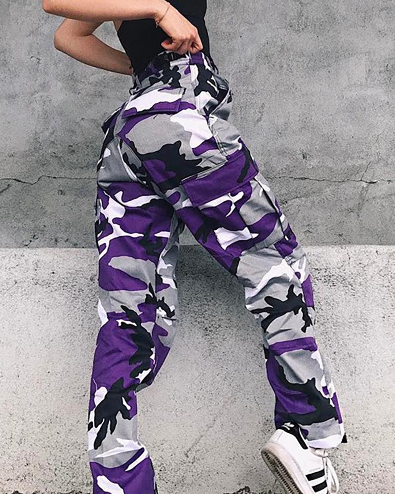 

Camouflage Pocket Design Cargo Pants, Purple