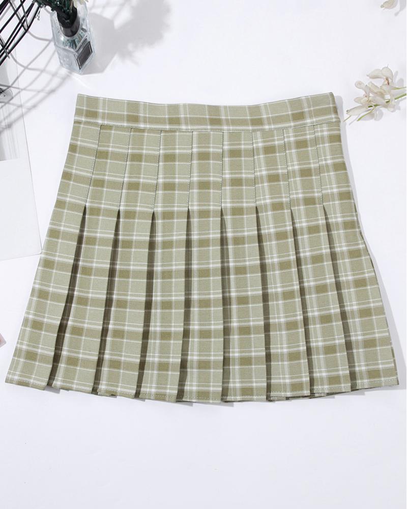 

Plaid Print High Waist Pleated Skirt, Style6