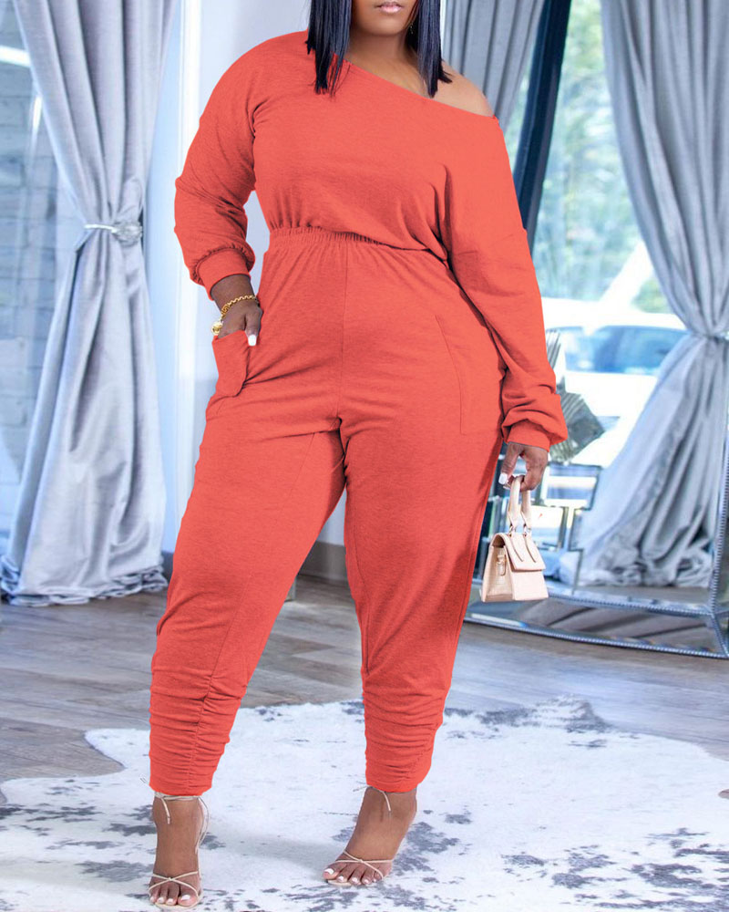 

Long Sleeve Casual Top & Ruched Pants Set, Orange