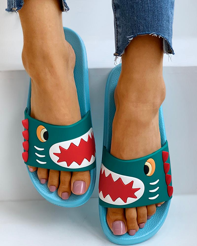 

Open Toe Cartoon Pattern Flat Sandals, Blue