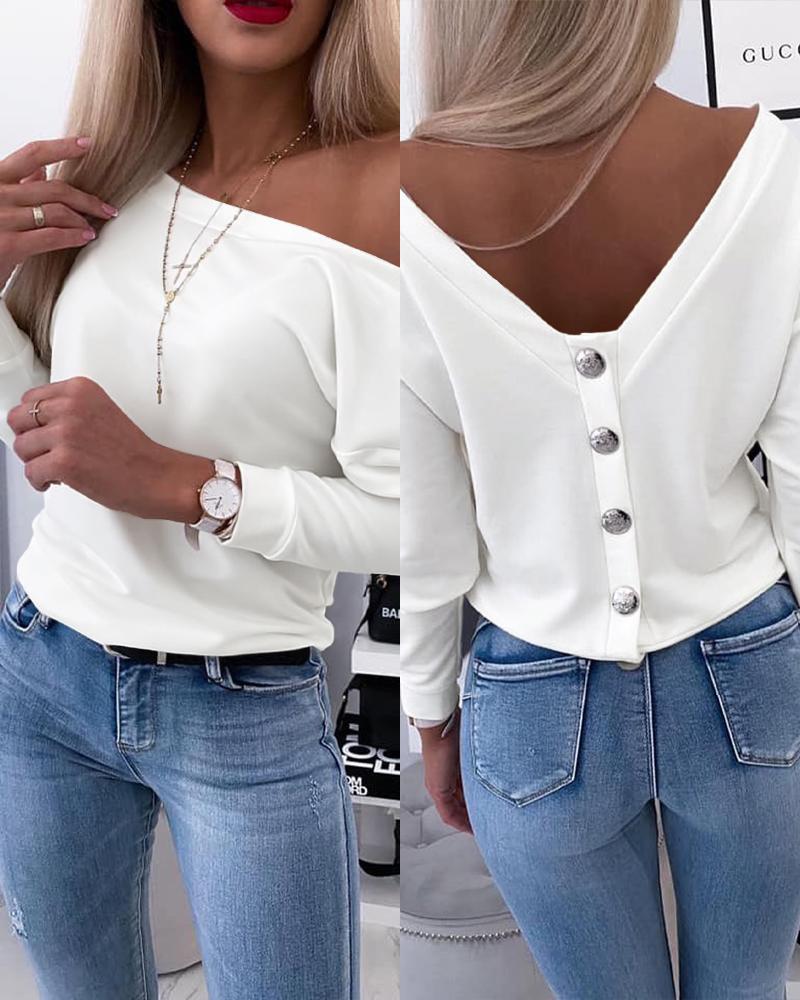 

Long Sleeve Backless Buttoned Top, White