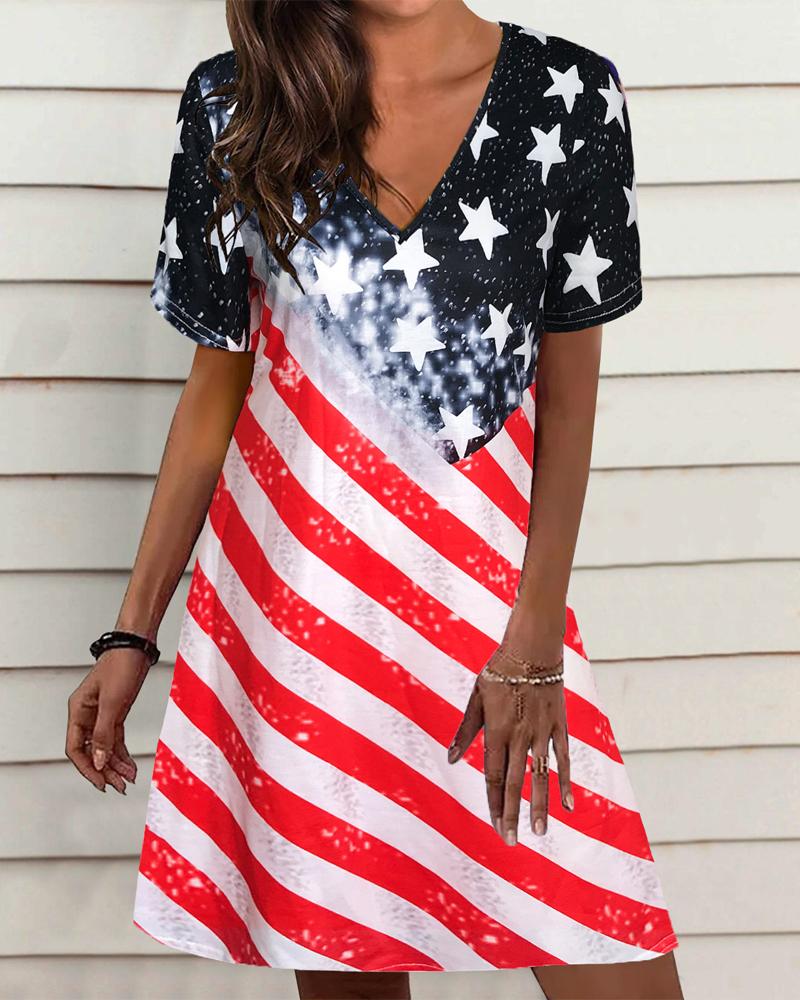 

Independence Day Flag Print V-Neck Casual Dress, Style4