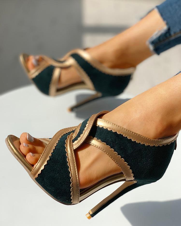 

Velvet Contrast Binding Twisted Thin Heels, Dark green