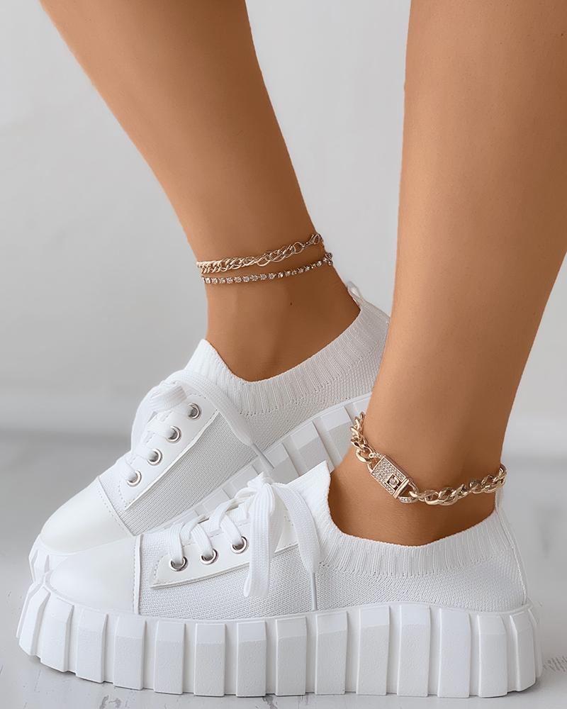 

Eyelet Lace-Up Casual Sneaker, White