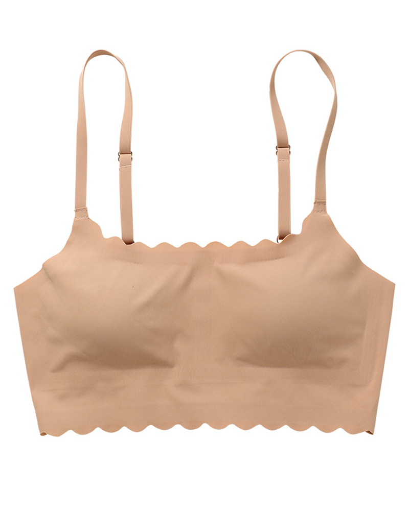 

Scallop Trim Seamless Wireless Lifting Bra, Apricot