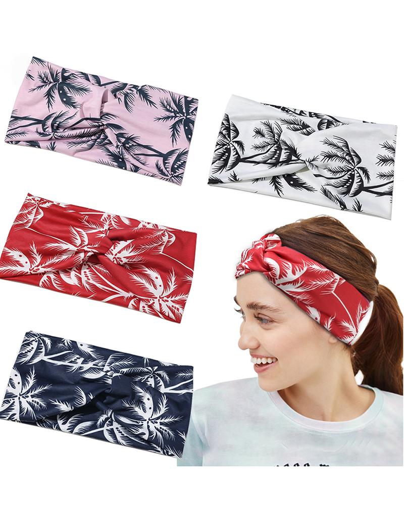 

1pc Coconut Tree Print Twisted Yoga Sports Wide Headband, Red