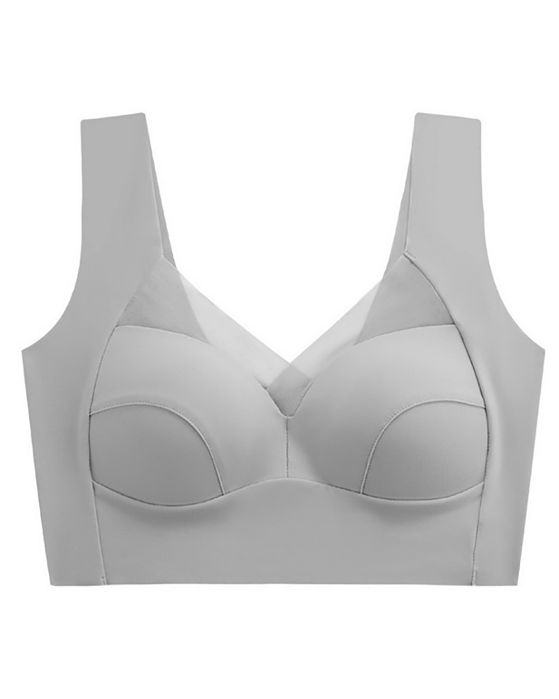 

Sheer Mesh Patch Seamless Push Up Bralette, Gray