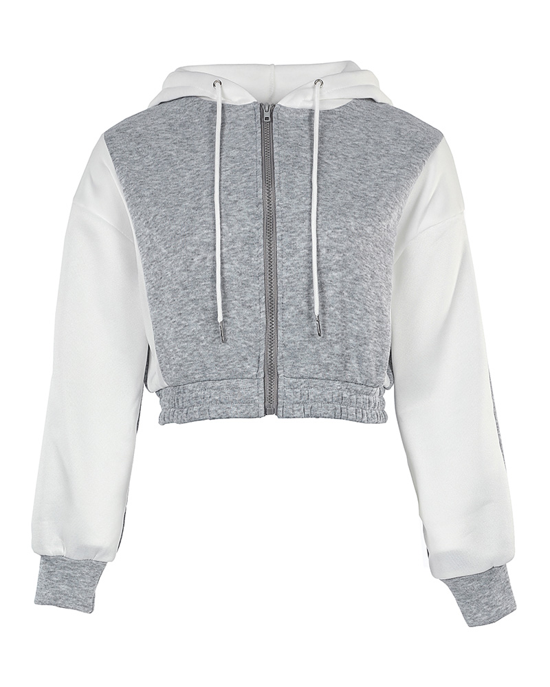 

Colorblock Drawstring Zipper Design Hooded Coat, Gray