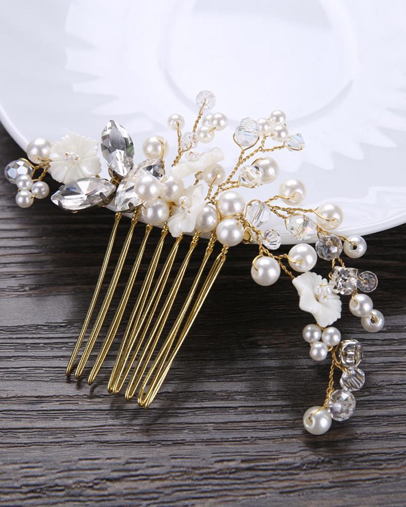 

Bride Wedding Hair Comb Clip Rhinestone Pearls Side Combs Headpiece Bridal Hair Accessories, White